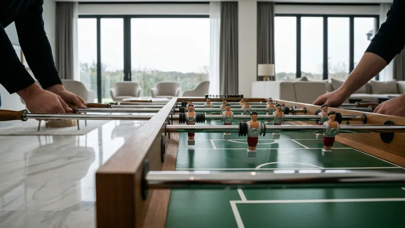Préparation pour une partie de baby foot